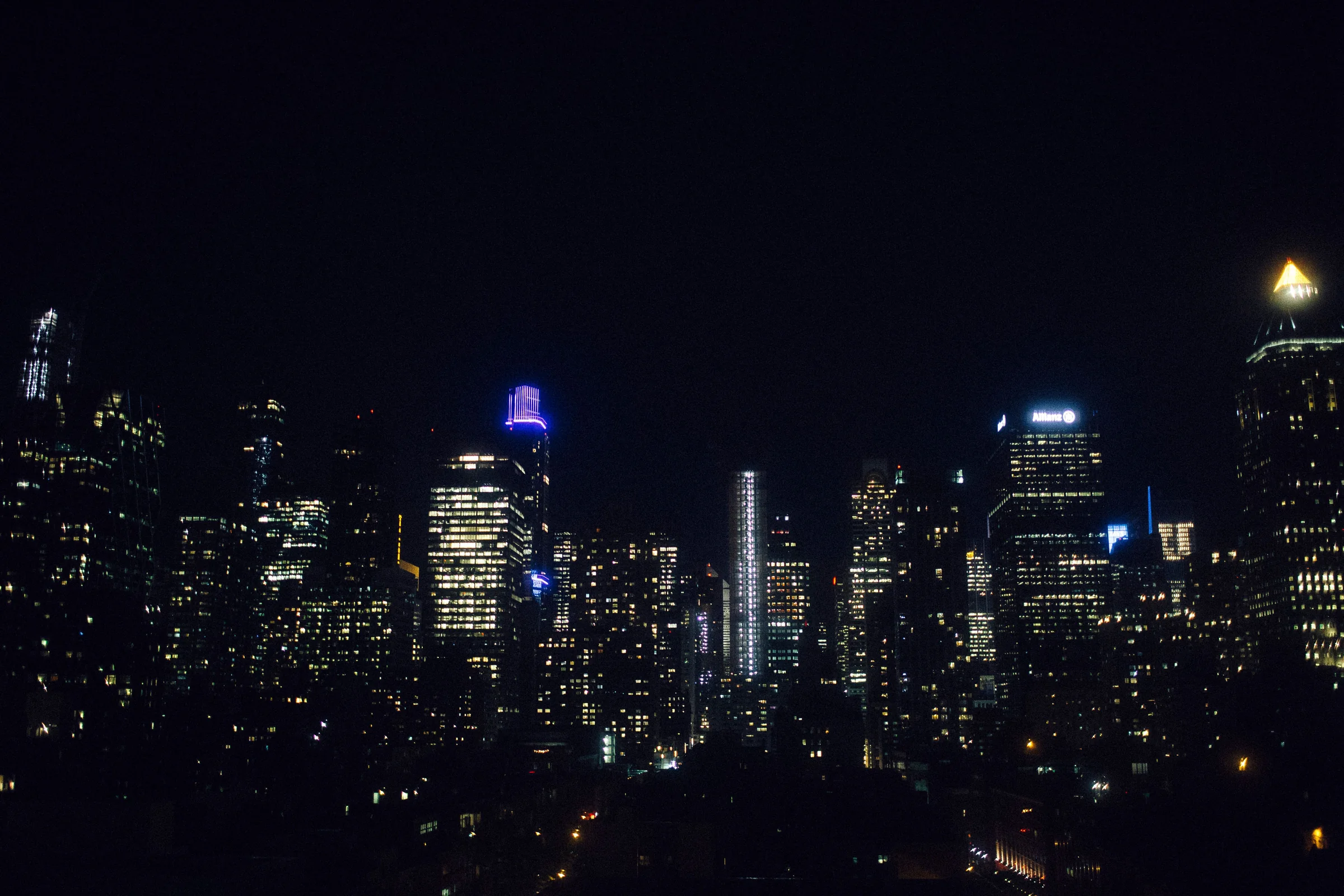 New York City skyline illuminated at night